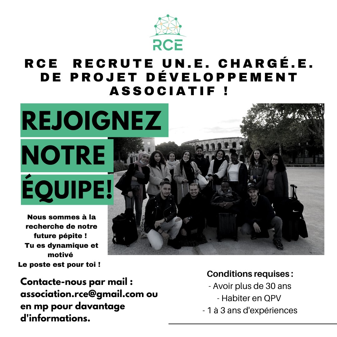 RCE_idf's tweet photo. 🚨 RCE #recrute 🚨
Nous recrutons un adulte relais pour le poste de Chargé.e. de Projet Développement Associatif.
📍Le profil :
+ de 30 ans, habiter en QPV, 1 à 3 ans d'exp
📍Contrat :
35 h, #CDD 1an
Pour candidater : https://t.co/aNVHMt8VoJ
#recrutement #offresdemploi https://t.co/TlY6MNBcc9