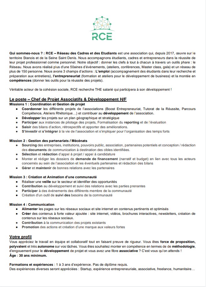RCE_idf's tweet photo. 🚨 RCE #recrute 🚨
Nous recrutons un adulte relais pour le poste de Chargé.e. de Projet Développement Associatif.
📍Le profil :
+ de 30 ans, habiter en QPV, 1 à 3 ans d'exp
📍Contrat :
35 h, #CDD 1an
Pour candidater : https://t.co/aNVHMt8VoJ
#recrutement #offresdemploi https://t.co/TlY6MNBcc9