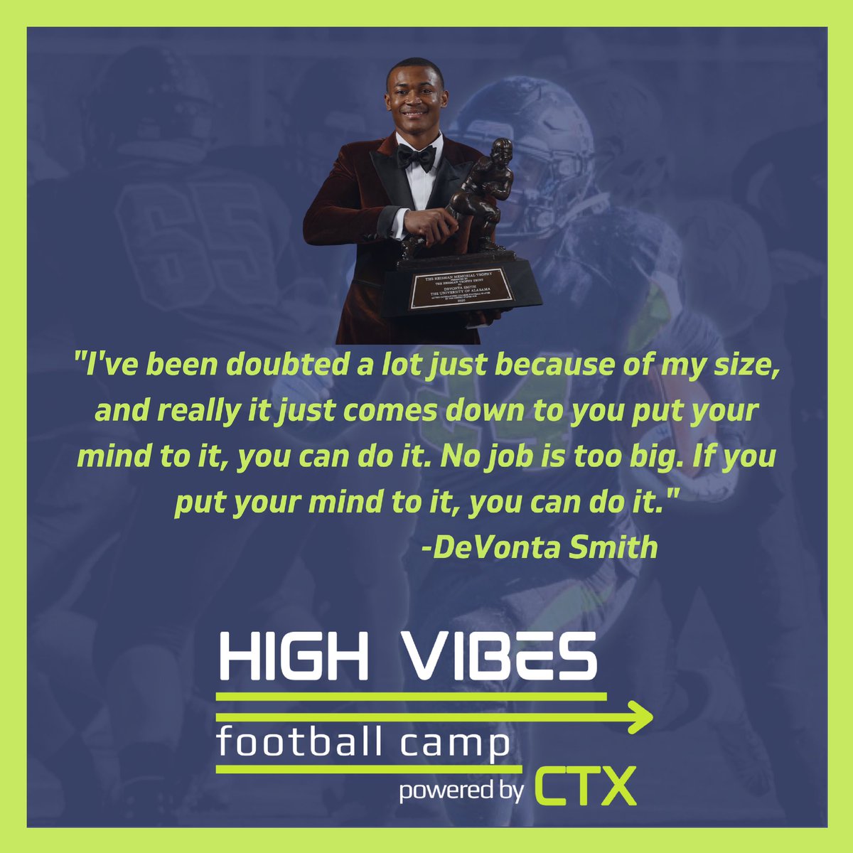 HighVibesFBall's tweet photo. Some Friday motivation before the start of the weekend! Just 29 days until the kickoff of High Vibes Football Camp. Will we see you there? https://t.co/dhw89myaMF