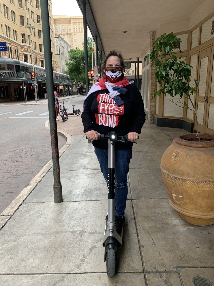 IamFatAmy's tweet photo. Reppin my band while scootering in San Antonio! #CovidVacation #50Birthday ⁦@ThirdEyeBlind⁩ ⁦@stephanjenkins⁩ ⁦⁦⁦⁦@colincreeV⁩ ⁦@AlexLeCavalier⁩ ⁦@justbrad23⁩ ⁦@Kryzreid⁩ https://t.co/kfUbAcFpYB