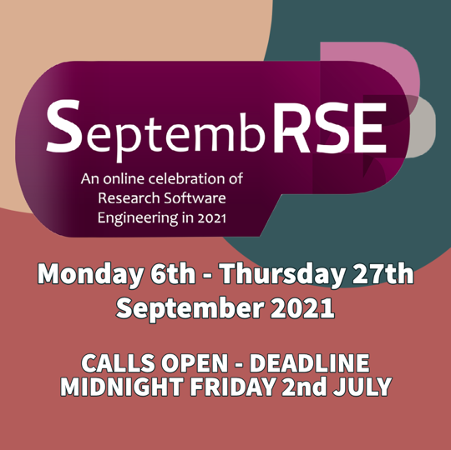 ResearchSoftEng's tweet photo. We are happy to announce the SeptembRSE conference website is now live https://t.co/6CLzeQYwYY Sign up to participate, submit talks, posters and more. Follow #septembrse for future updates and announcements, and to join in with the discussion with the RSE community. https://t.co/XT5GPdkZV1