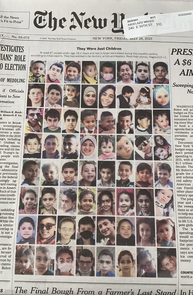 فى واقعة غير مسبوقة "نيويورك تايمز" تنشر صور الأطفال ضحايا العدوان الإسرائيلى