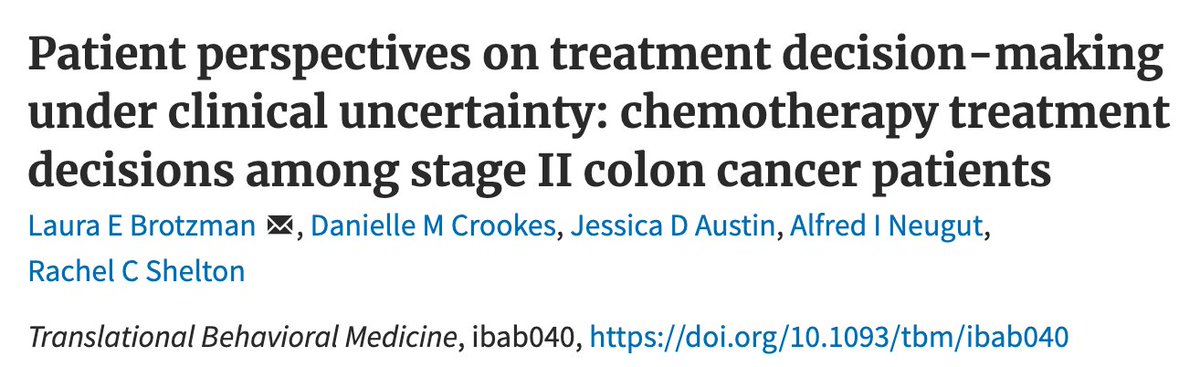 DrRachelShelton's tweet photo. New piece on #cancer patient decision-making under clinical uncertainty, w/implications for guideline implementation. Thx @AmericanCancer for funding my career award/research, thx @DaniCrookes for leading data collection, &amp; thx @BrotzmanLaura for leading this paper! #impsci https://t.co/1q0SU08FC8