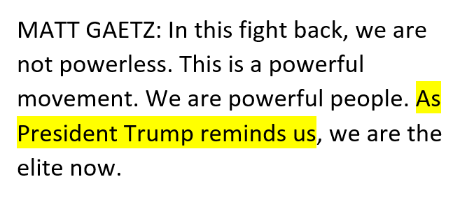 owillis's tweet photo. maybe im reading too much into this type of framing, and ignore that its matt gaetz, but this reads (and sounded) to me like the way a pastor would quote scripture to the congregation. https://t.co/H9j6NBAuiX