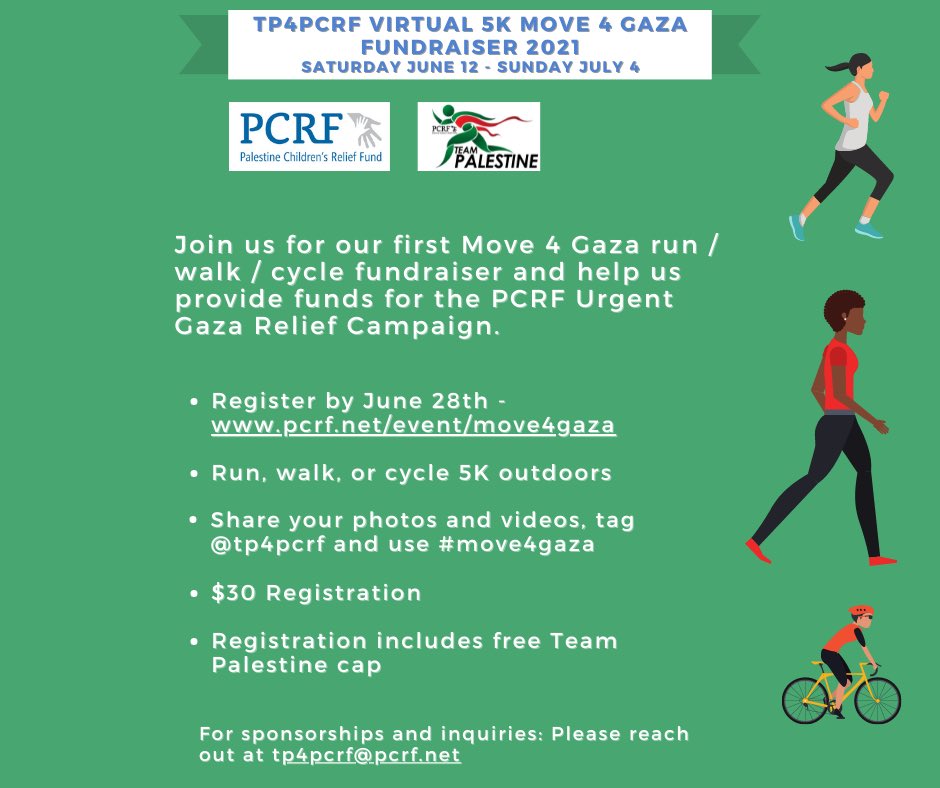 TP4PCRF's tweet image. Let’s help the children of Gaza. Join Team Palestine for PCRF in the Move 4 Gaza Virtual 5k Walk / Run / Cycle!

pcrf.net/event/move4gaz…