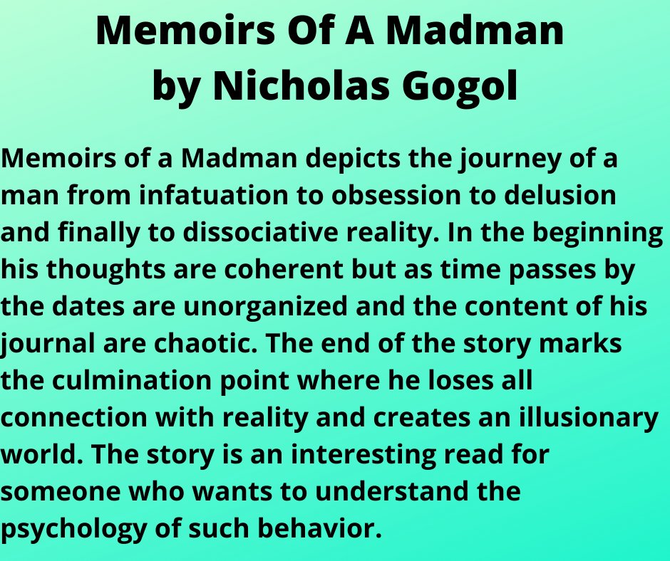 world_of_lit's tweet photo. Memoirs Of A Madman - Part 4
#Literature #worldofliterature #literaturequotes #literaturelovers #LiteraturePosts #literaturereview #memoirsofamadman #nicholasgogol #worldliterature #CompLitTalk #russianliterature https://t.co/dKPfAVLfm3