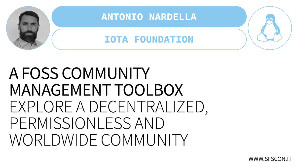 SFScon's tweet photo. πΉ Throwback - Watch #SFScon20!
π¬"A FOSS Community Management Toolbox. Explore a decentralized, permissionless and worldwide community" @antonionardella, Community Manager at @iota
π https://t.co/v7oZmD9u8M
π£ Will you speak at #SFScon21?
π https://t.co/5qDqmjW62j https://t.co/coNQruxjmw