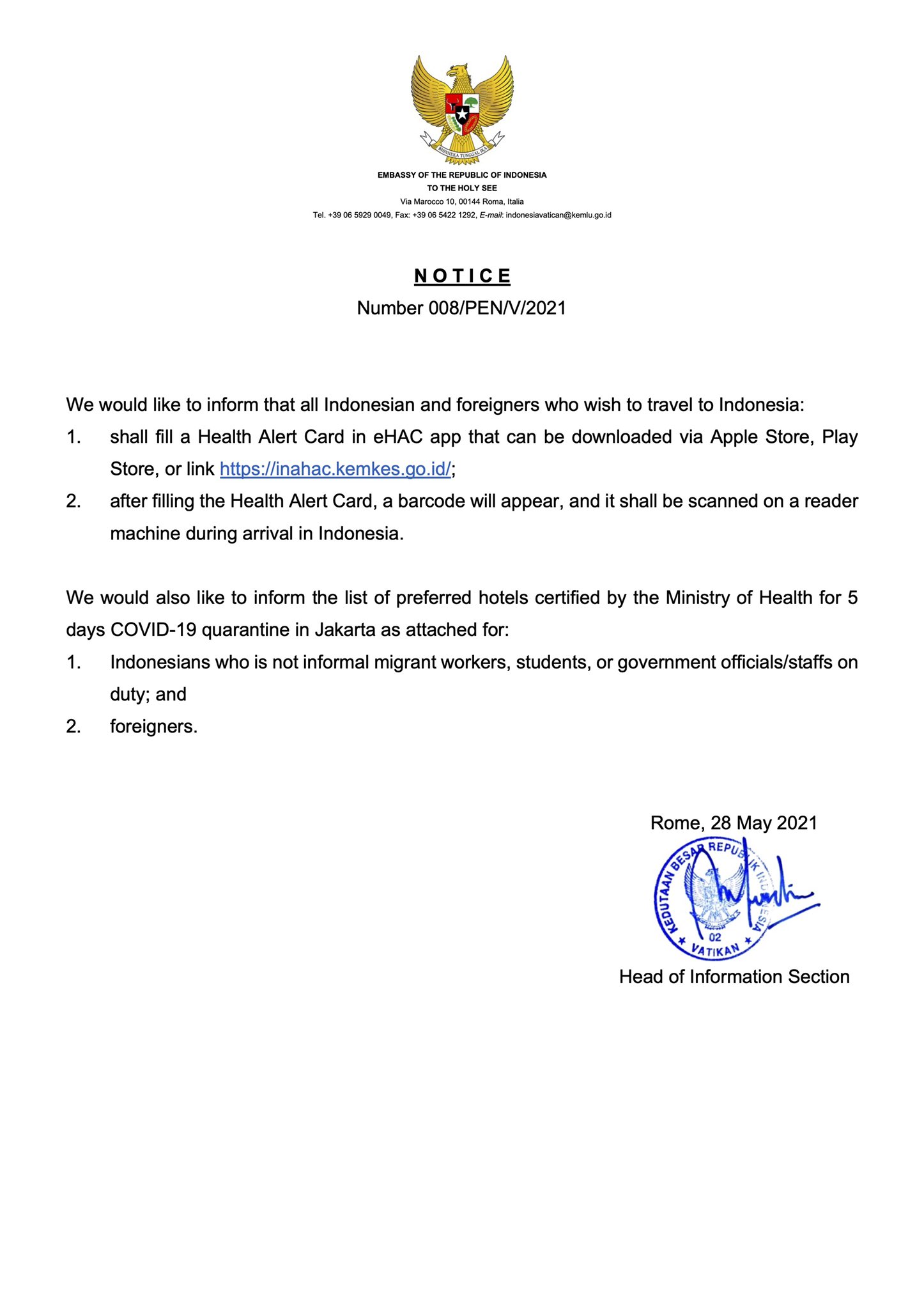 Indonesian Embassy Vatican On Twitter Information On Ehac App And List Of Hotel For Quarantine In Jakarta For Travellers Visiting Indonesia Inidiplomasi Indonesianway Negarahadir Kbrivatikan Covid19 Covid Coronavirus Pandemic Indonesia
