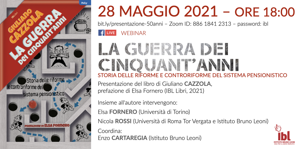🔴LIVE alle 18 per presentare l'ultimo libro di Giuliano #Cazzola, prefazione di <a href="/elsafornero/">Elsa Fornero</a> 
Discutiamo la storia del sistema pensionistico insieme agli autori e Nicola #Rossi

👇🏼Segui il #webinarIBL su ZOOM
bit.ly/presentazione-…
ID: 88618412313 / pass: ibl