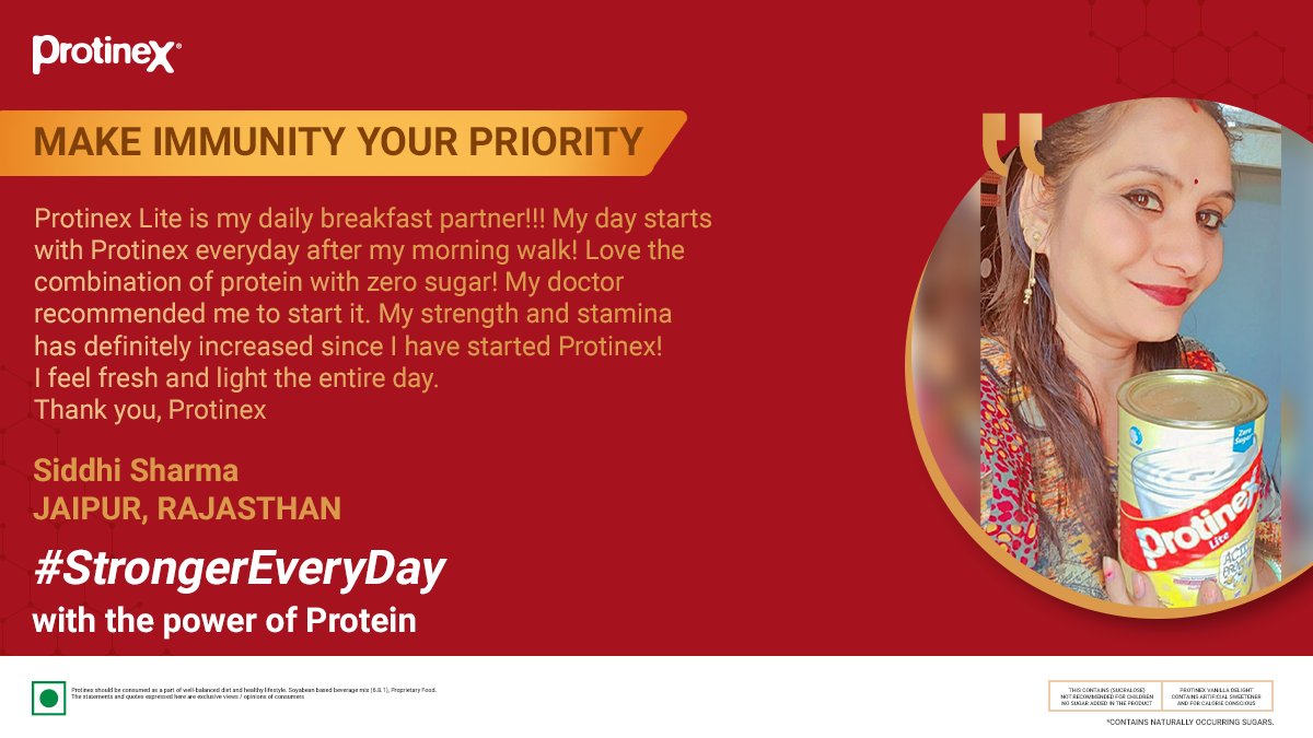 ProtinexIndia's tweet photo. We feel really proud when our customers speak for us.
Make Immunity your priority and be #StrongerEveryDay with the power of Protein.
#customertestimonial #happycustomer #ProtinexIndia #Pro10forImmunity #PowerofPro10 #Protinex https://t.co/q5mP75ke0b