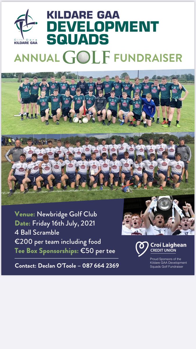 DeckieOToole's tweet photo. That time of year again folks for our Annual @KildareGAA Development Squads Golf Fundraiser...always a great day out...if you’re interested in a tee time or tee box sponsorship give me a shout please...RT’s appreciated 👍 https://t.co/6GsGPF2GlD