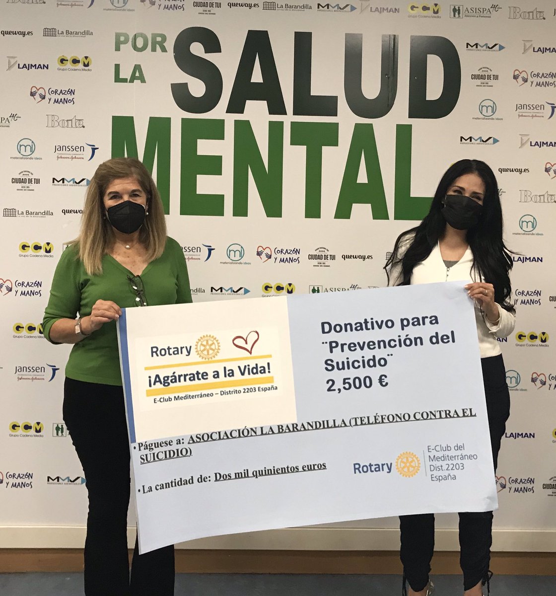 marusuarezrp's tweet photo. Hoy hice entrega a nombre de mis compañeros de @RotaryeClubMed un donativo para el teléfono contra el Suicido de Asoc. La Barandilla que será destinado al pago de profesionales en prevención de #suicidio. @RotaryES 🇪🇸 
#MentalHealthMatters 
#MentalHealthAwarenessMonth https://t.co/gNxngBznTJ
