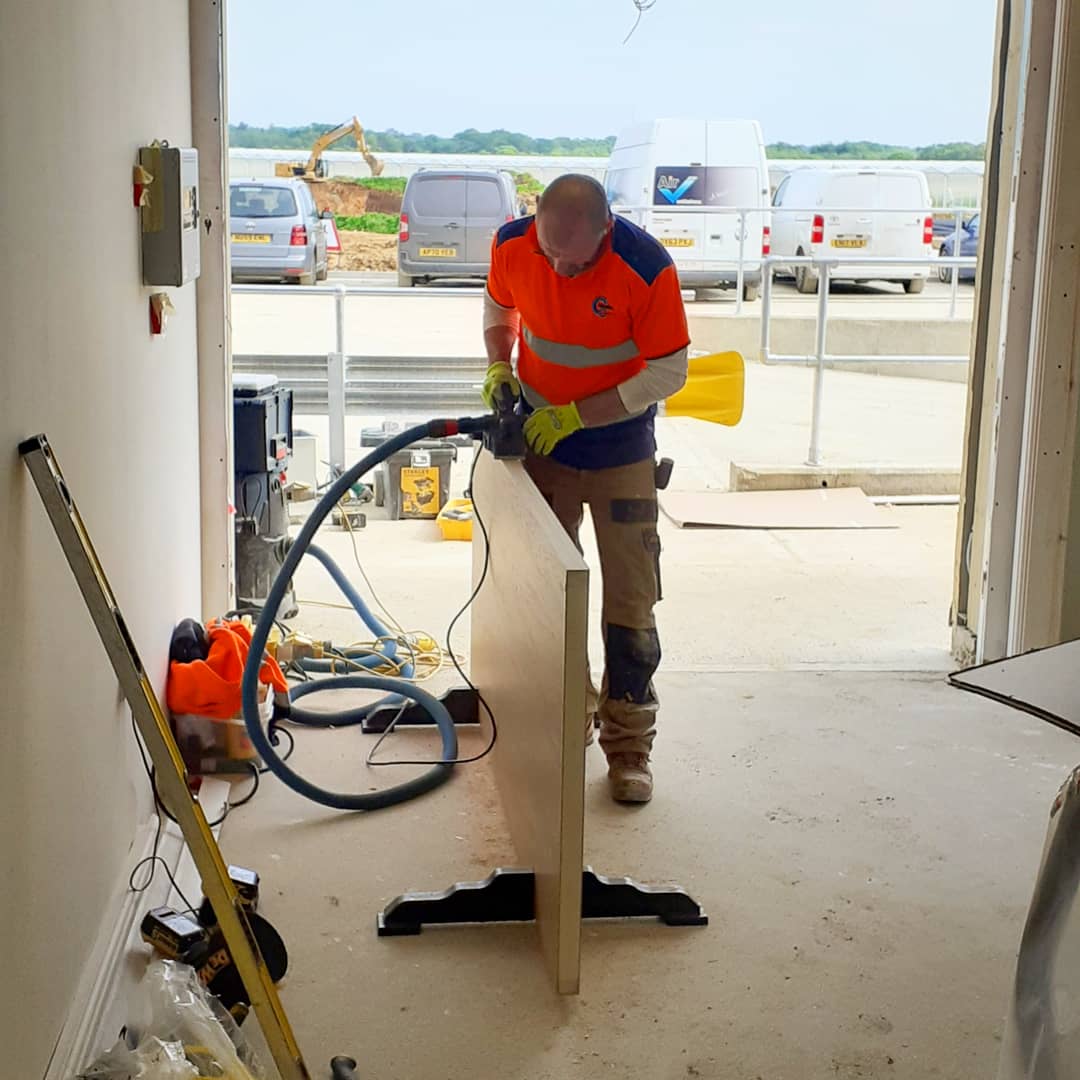 CursonLtd's tweet photo. Full steam ahead as we look to finish hanging #firedoors for our customer in #Norwich.

Even the boss is #onthetools.

#Construction #Norfolk #Carpentry https://t.co/Ej3cTOUxJr