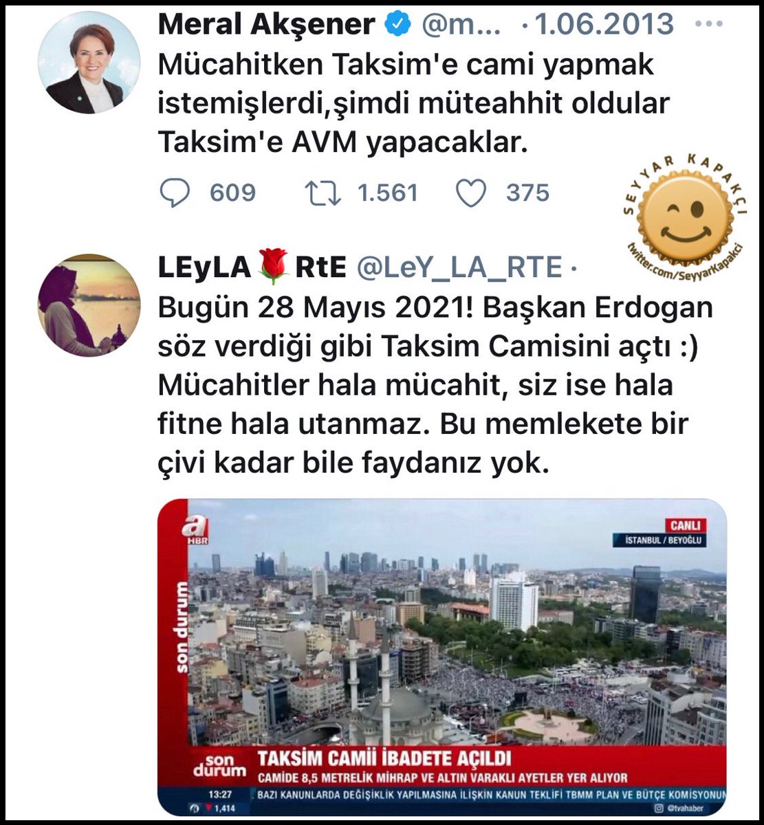 seyyarkapakci's tweet photo. 8 yıl sonra harika kapak😃çok iyi👏

@LeY_LA_RTE #TaksimCamii https://t.co/NtxtoVVbVJ