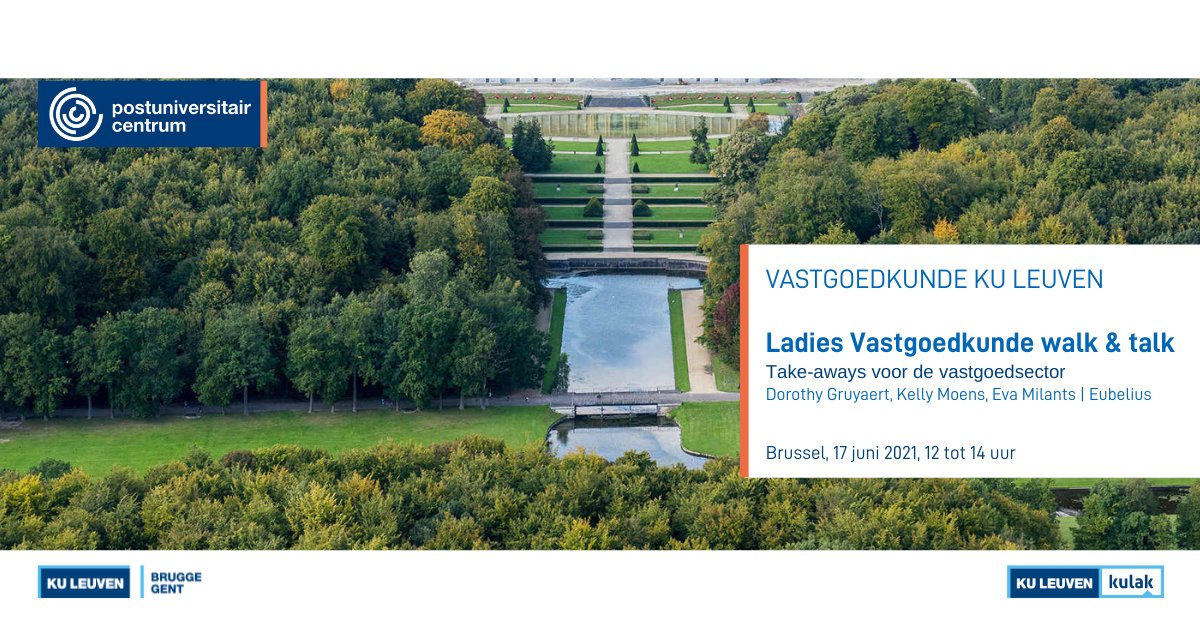 Ladies Vastgoedkunde, let's walk &amp; talk!
Op 17 juni brengen Dorothy Gruyaert, Eva Milants en Kelly Moens (<a href="/EubeliusLaw/">Eubelius</a>) take-aways voor de vastgoedsector tijdens een lunchwandeling in het Park van Tervuren.

Netwerk mee en schrijf je in via puc.kuleuven.be/nl/opleiding/l….