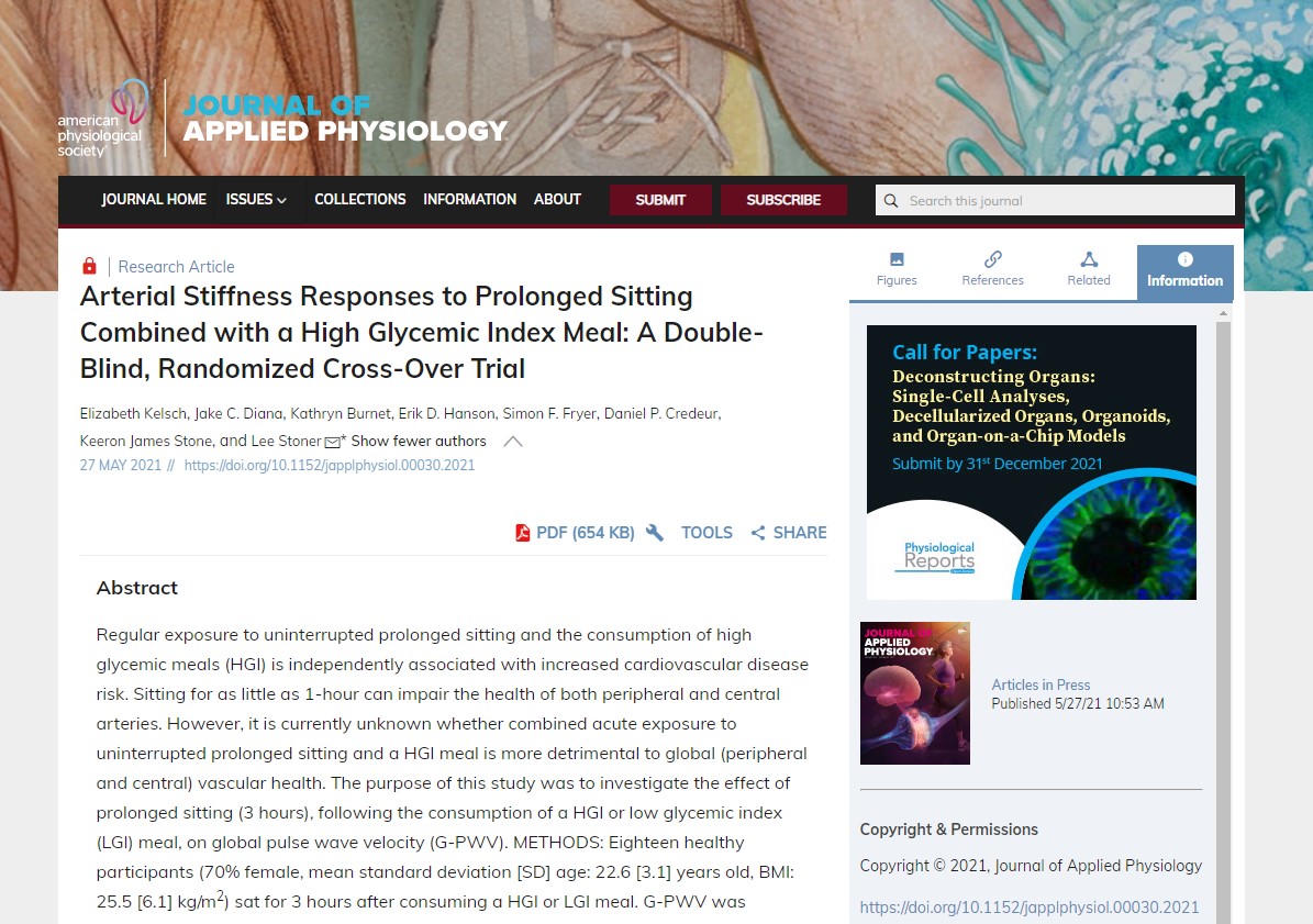 japplphysiol's tweet image. #ArticlesInPress: “Arterial Stiffness Responses to Prolonged Sitting Combined with a High Glycemic Index Meal: A Double-Blind, Randomized Cross-Over Trial” By: Elizabeth Kelsch, et al.
bit.ly/3ciHAGX
#JAPPL #ProlongedSitting #ArterialStiffness @leestoner
