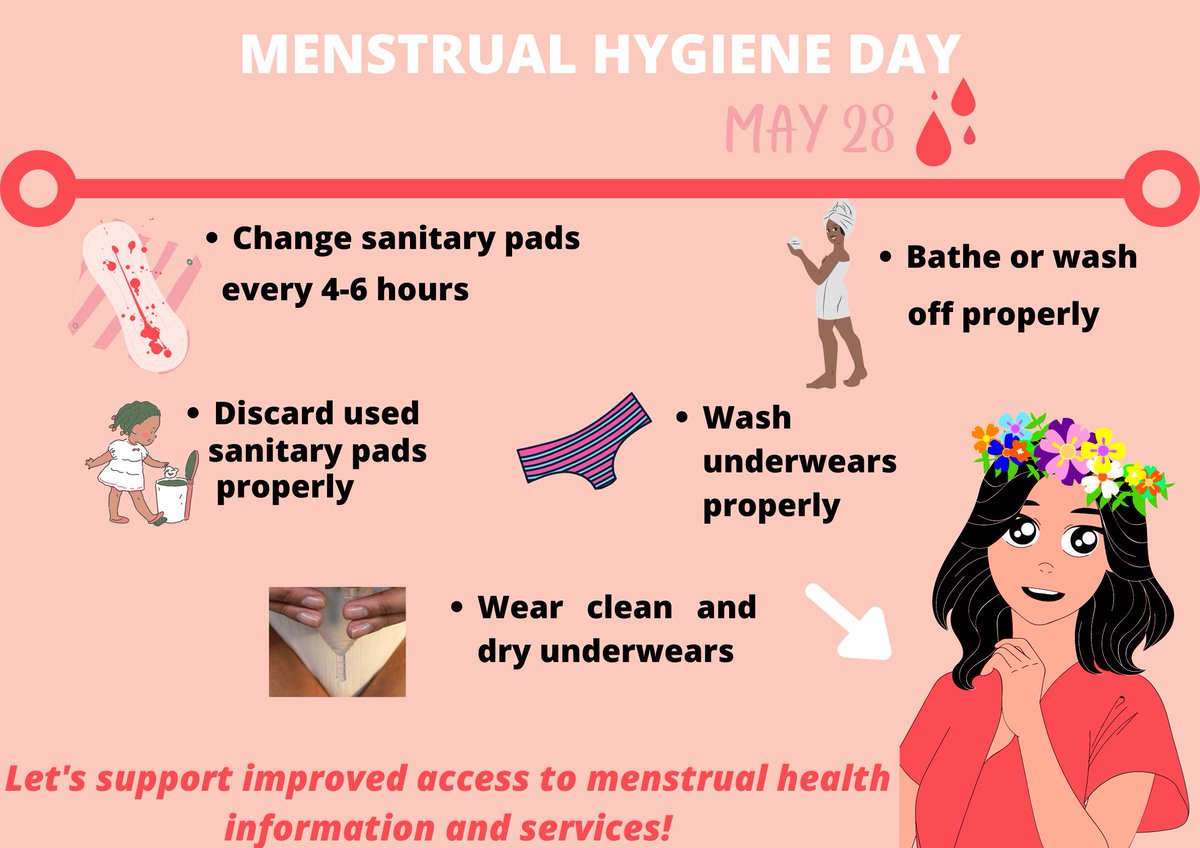 estherchiadi's tweet photo. Menstrual hygiene is very essential for every female child. Menstruation is a sign of womanhood and keeping best practices promotes good health.

Let's support improved access to menstrual health information and services!
#MHM2021 #MenstrualHygieneDay #SRHR https://t.co/ra5LdAuWPR