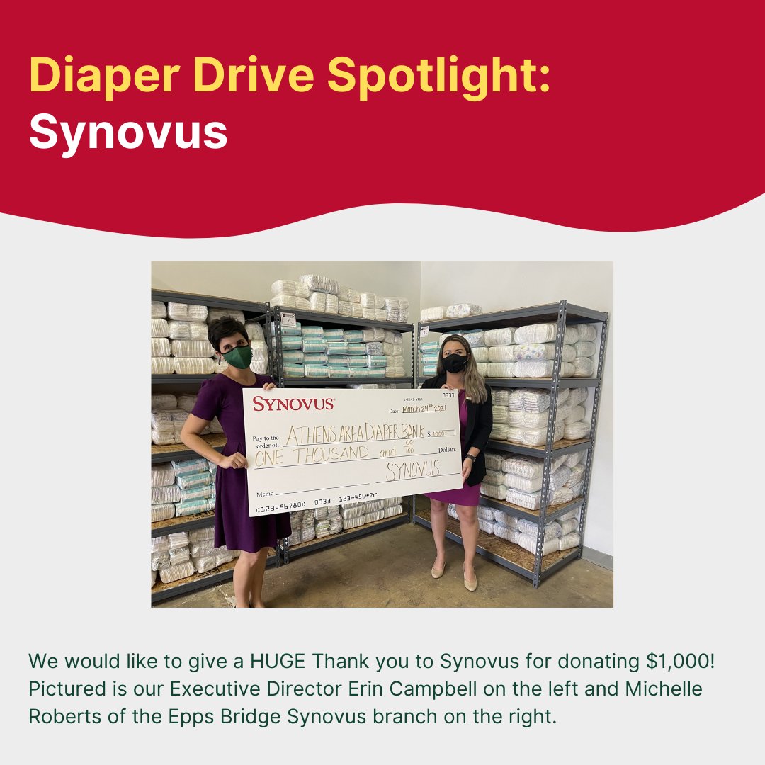 athensdiapers's tweet photo. We are so grateful for all those who run diaper drives for us and also for monetary donations! Thank you to Synovus for this generous donation!
#enddiaperneed #cleandiapers #diaperbank #diaperneed #donation https://t.co/LAS81HErp8