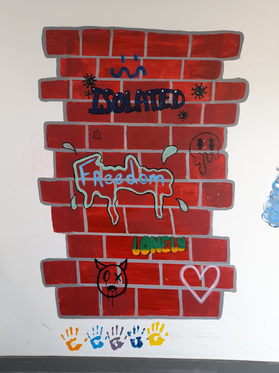 french_karina's tweet photo. The importance of creativity for mindfulness @art_cbc So proud of my TY students Adam, Leonie, Ailbhe, Sheila, Darragh, Michael, Shane, Eoin &amp; Eoghan @ClaregalwayColl expressing their lockdown emotions through this stunning art mural #mindfulness #StreetArt #art #creativity https://t.co/vbfyfxbPMW