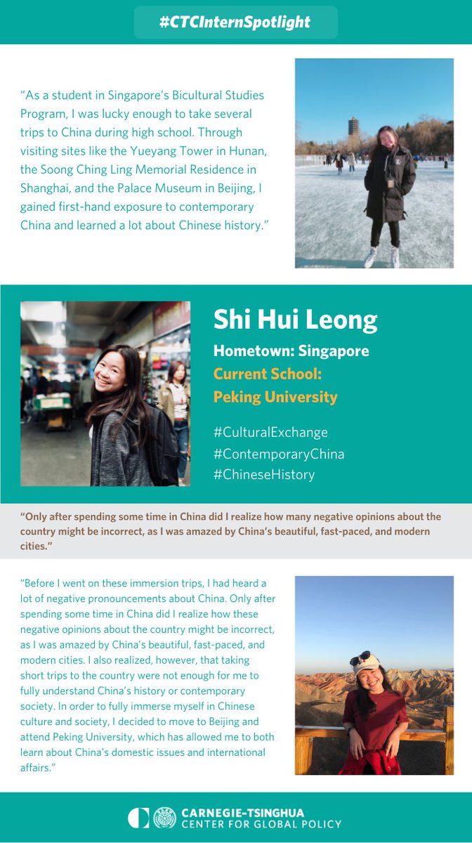 CarnegieChina's tweet photo. #CTCInternSpotlight: Shi Hui Leong, a 2020-21 Carnegie–Tsinghua Young Ambassador on the operations team, talks about her many visits to #China and why she decided to study at Peking University despite growing up in #Singapore. https://t.co/yJgGLqCSen