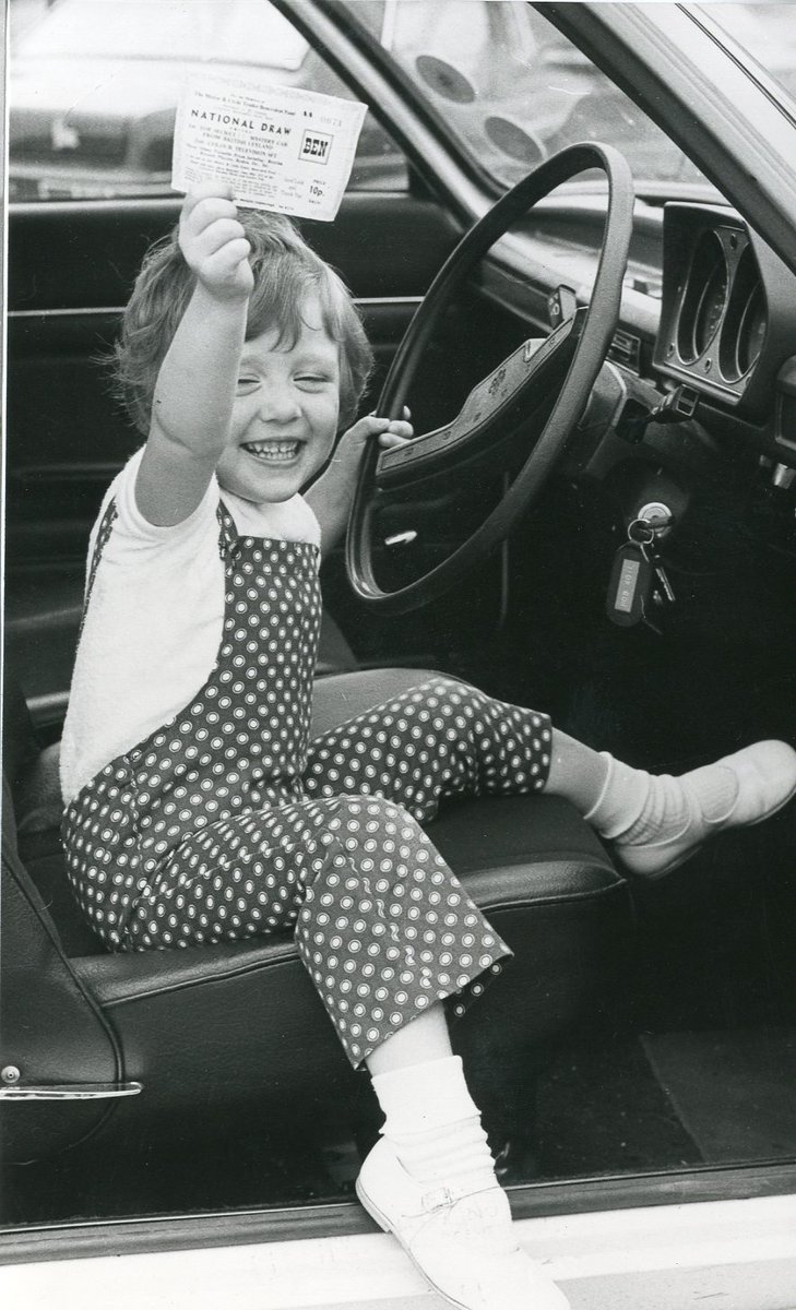 GlosHeritageHub's tweet photo. For #localstories Here's lucky Rebecca in 1973 bringing home the bacon for her family. From Broxton, little Rebecca won the a new car through the National draw. Shame that she'd have to wait a few more years to enjoy her winnings!
#localhistory
#Broxton
#gloucestershire https://t.co/b2H0ssAKe2
