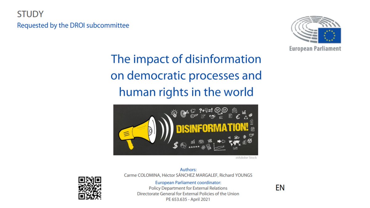 CidobBarcelona's tweet photo. Disinformation undermines human rights and democracy, but counter-disinformation measures can also have a prejudicial impact. How can EU respond in its external policies? New study for @EP_HumanRights by @carmecolomina @sanchezmargalef and @YoungsRichard https://t.co/vE84JNpS0z https://t.co/hVHFgoHCvg
