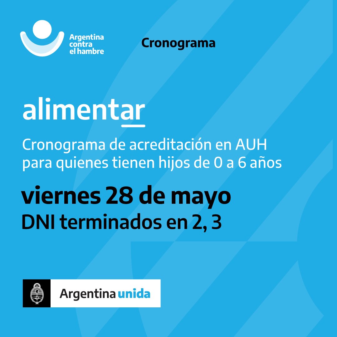ArgContraHambre's tweet photo. Además se acreditan los fondos para quienes perciben el beneficio a través de la Asignación Universal por Hijo con hijos de 0 a 6 años y de 7 a 14 años, con DNI terminados en 2 y 3 https://t.co/I0ZMY60cej