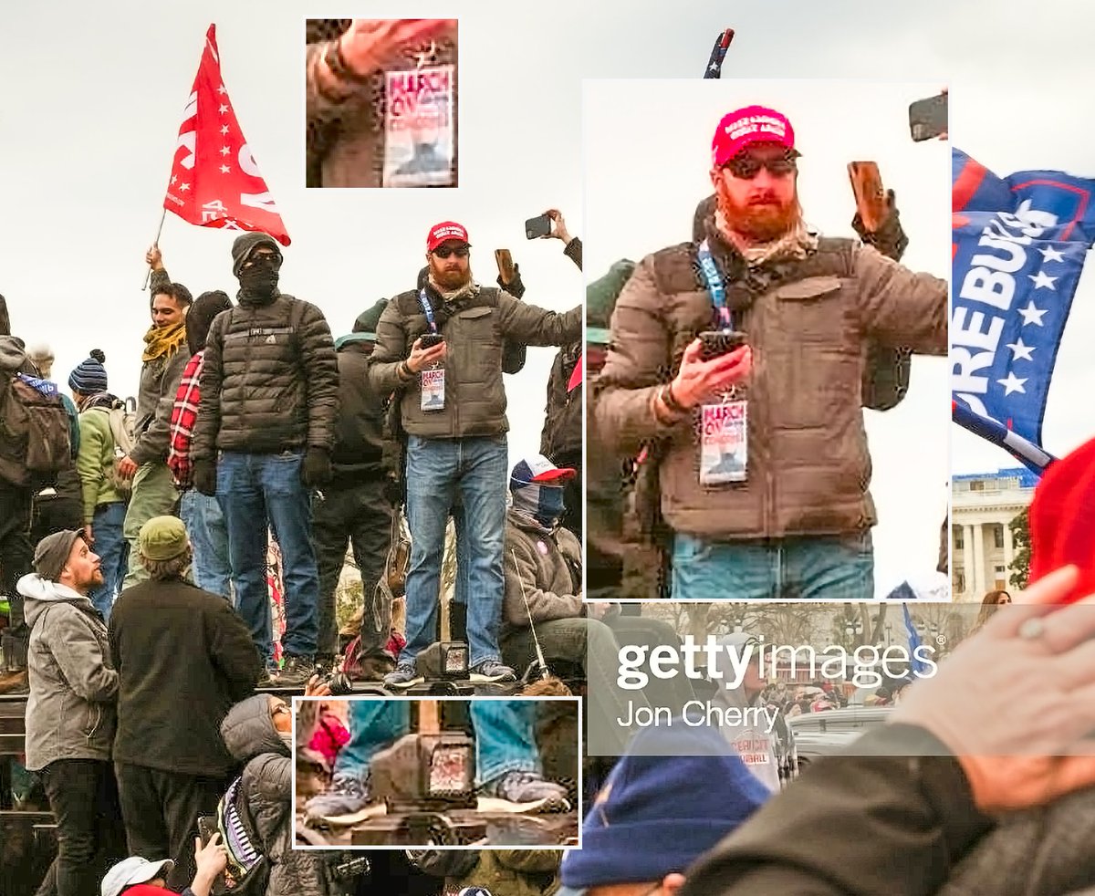 justiceapartmnt's tweet photo. #SeditionHunters this is the #SouthEastFlagger who is a #SeditionVIP with a #seditionkeffiyeh. He is with the man in the black coat, jeans and black mask, and talks to a man in a suit. Please help me find any more traces of him. https://t.co/sCnDnMCC3G