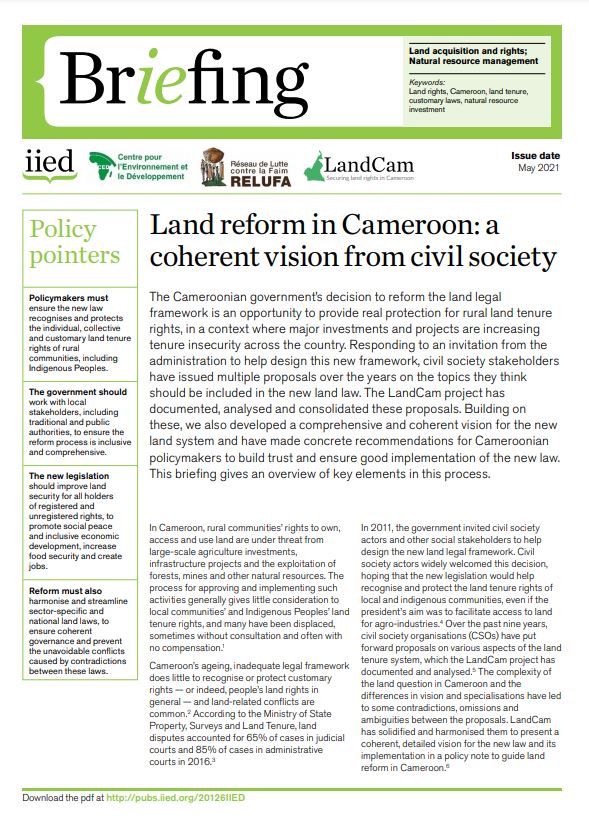 Land reform in Cameroon: a coherent vision from civil society.
