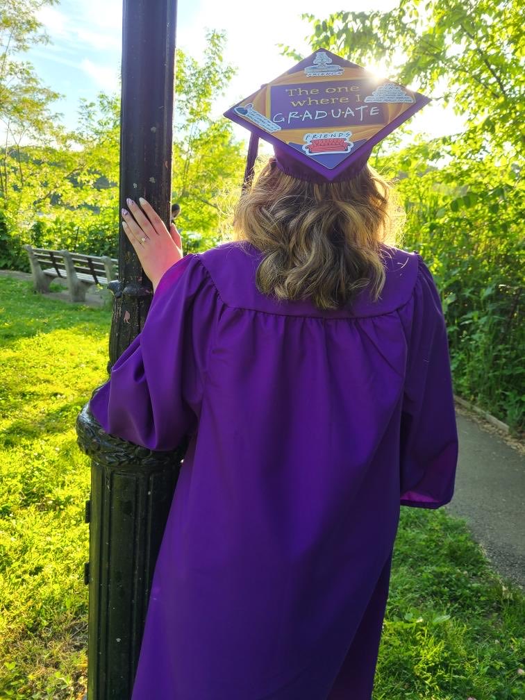 The one where I graduated!!! 👩🏼‍🎓 Excited to see what the future holds #Classof2021 #huntercollege #bachelors #psychology #targetstyle #friendsreunion #covidgrad #virtuallearning #worksomewhereyoulove #purple #BA