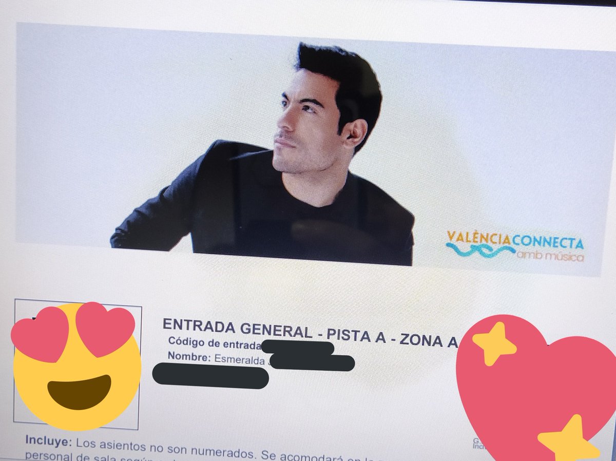 Esmeralda_89's tweet photo. .@_CarlosRivera Ya tenemos nuestras entradas para el concierto de Valencia -25 de julio @mmuinet @esthermorcilloc 👏🏻👏🏻😍🥰 En la terreta!! ♥️No me lo creo!! 🥲🥲🥰☺️ GRACIAS 🤗♥️😘😘 https://t.co/19AIgkJkPS