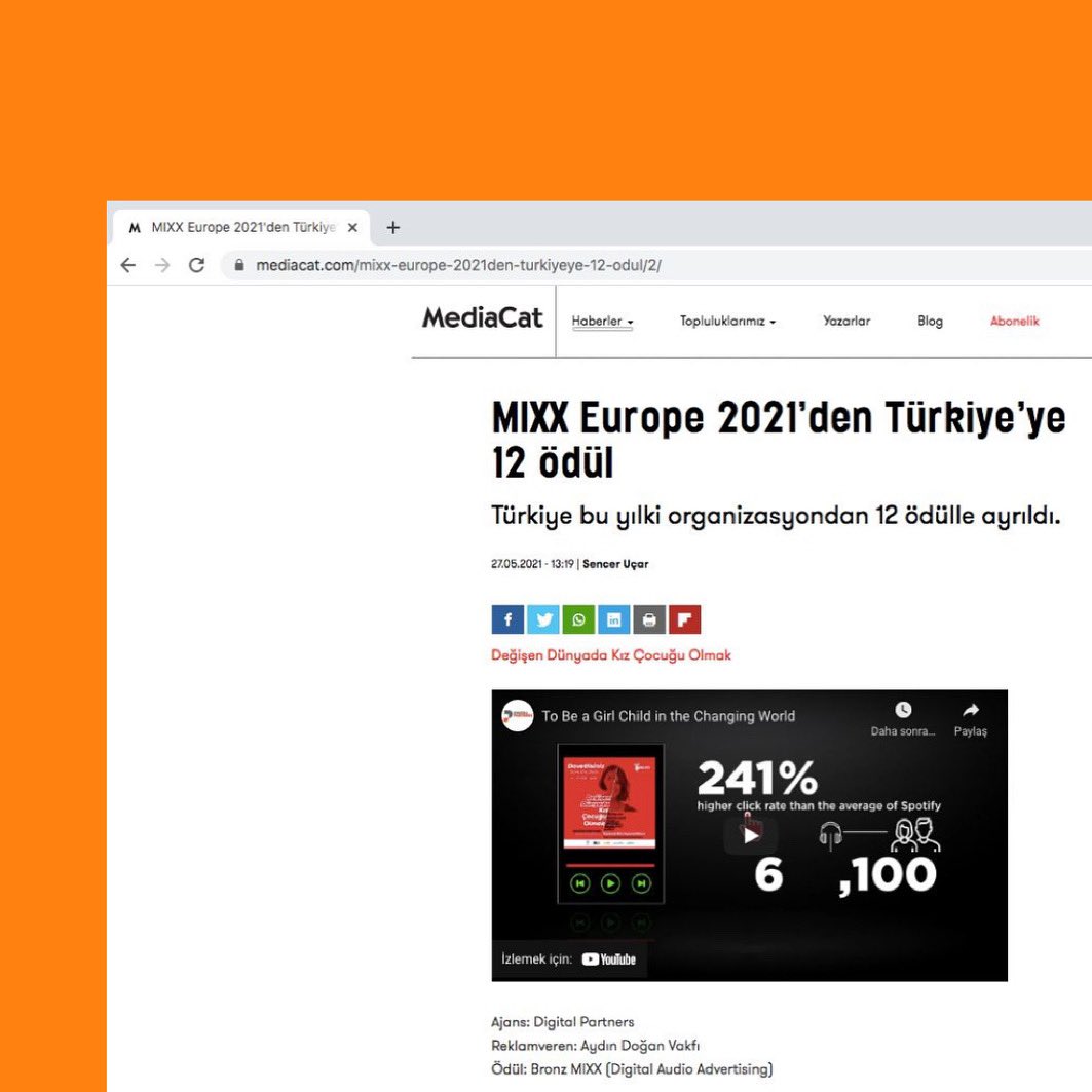 wearegroupdp's tweet photo. "Değişen Dünyada Kız Çocuğu Olmak" projemize Mixx Awards Europe 2021’den Bronz Mixx! @MediaCat 🥉

#DigitalPartners #MixxEurope #Awards https://t.co/VMNItaBHIs