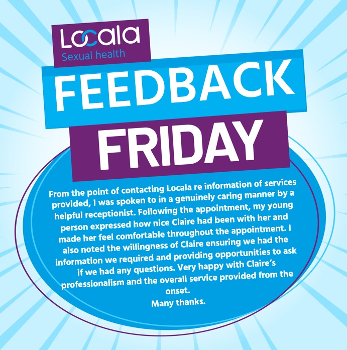 Locala_Safesex's tweet photo. It's #FeedbackFriday🌟
What lovely words for Claire! Thank you for this feedback! 💙💜
#patientexperience #localaisgood #localasexualhealth
@locala https://t.co/K04WSnUf4H
