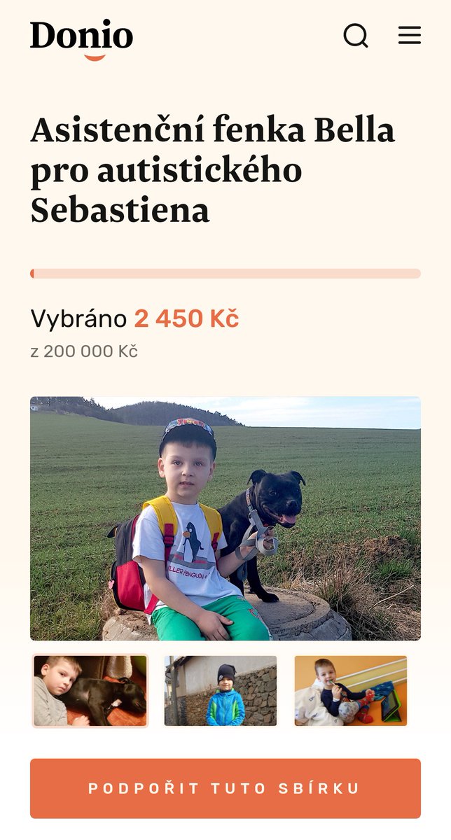 Na <a href="/doniocz/">doniocz</a> můžete nyní podpořit Sebíka a Bellu. 🐶🐾
donio.cz/BellaSebastien 
Sebastienovi je pět let, trpí poruchou autistického spektra, epilepsií a dalšími přidruženými diagnózami. Asistenční fenka Bella by mu moc pomohla s běžným fungováním i s komunikací. 🍀❤️