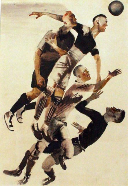 Xudozhnikipoeti's tweet photo. Александр Дейнека «Футбол». 1928. Бумага, акварель. 32,8х22,9. https://t.co/HDiix1G8kP