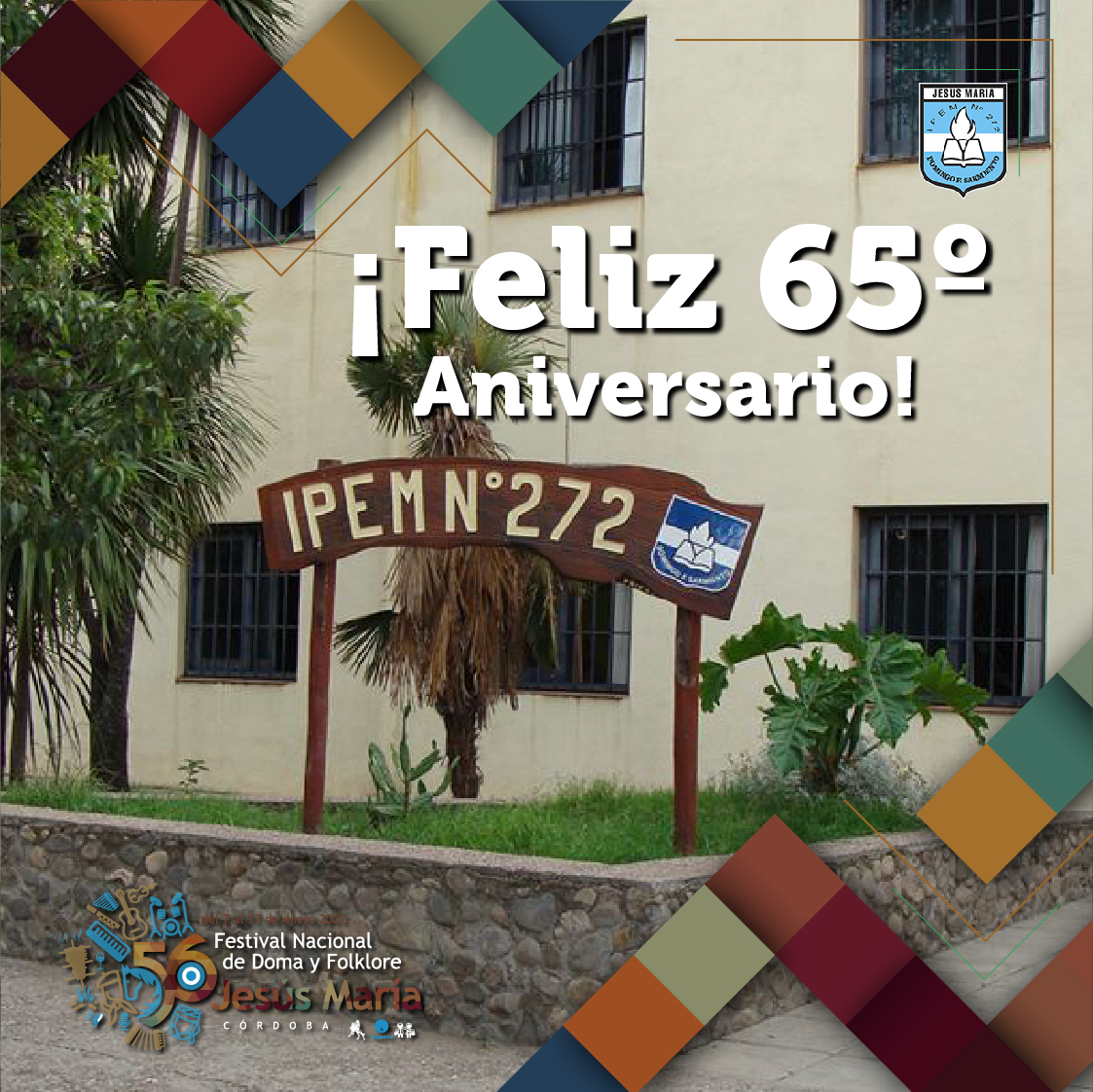 FestivalJM's tweet photo. ✨¡Felices 65 años IPEM 272 Domingo Faustino Sarmiento!🎉 En nombre de toda la Comisión les deseamos felicidades y saludamos a todo el cuerpo docente y alumnos de la institución
#FestivalJM2021 #ColoryCoraje #JesúsMaría #Aniversario #Edicion56 #ColoniaCaroya #DFS #Sarmiento https://t.co/15cqYkM7aO