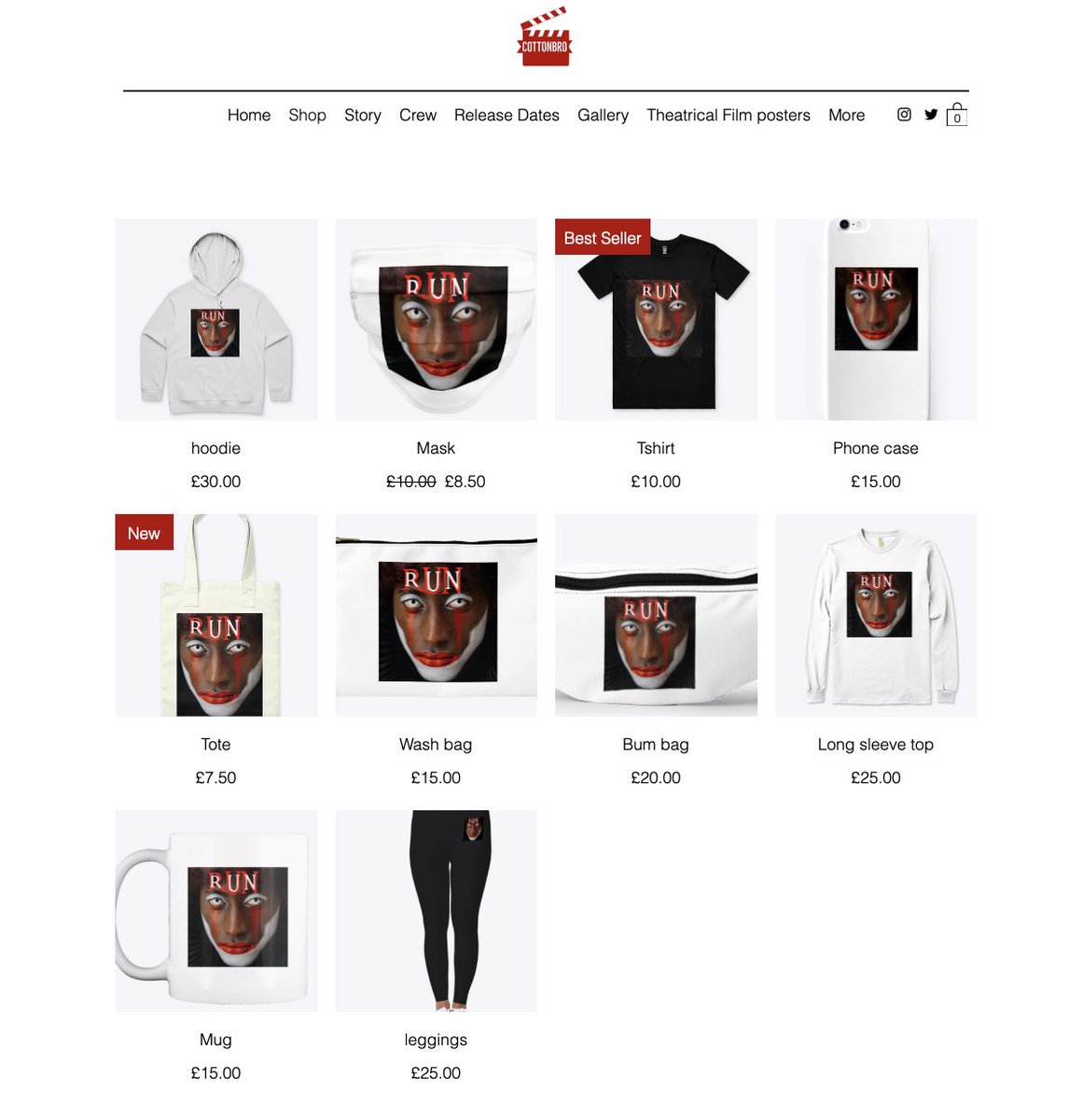 FilmsCotton's tweet photo. Have you checked out our merchandise on our website you can browse it ready to be able to purchase when you go to watch the film 🍿 #film #filmfan #RUN #cottonbro #merch #horror https://t.co/YKpUDkkSZT
