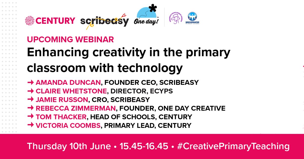 ThisIsCentury's tweet photo. How can technology enhance creativity in the primary classroom?

On the 10th of June, we will be exploring #CreativePrimaryTeaching with @scribeasy_story and @OneDayCreative.

Learn more and register: https://t.co/qORYp8XNll https://t.co/pddpWLkVc6