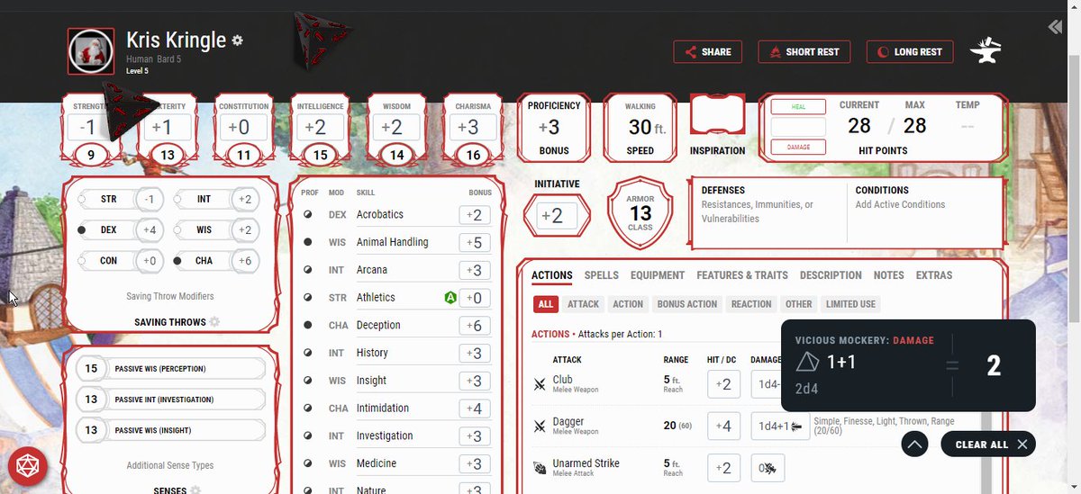 Wow I rolled two 1's for vicious mockery.

#DDBStyle
