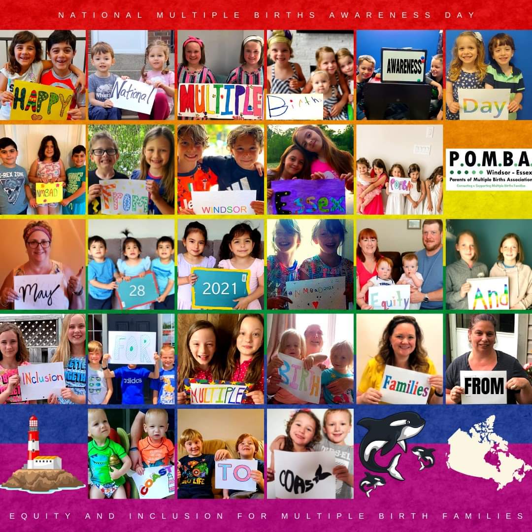 May 28th is National Multiple Births Awareness Day (NMBAD). This year's theme is Equity and Inclusion for Multiple Birth Families from Coast to Coast. 

Happy National Multiple Births Awareness Day NMBAD from Windsor Essex POMBA! #NMBAD2021