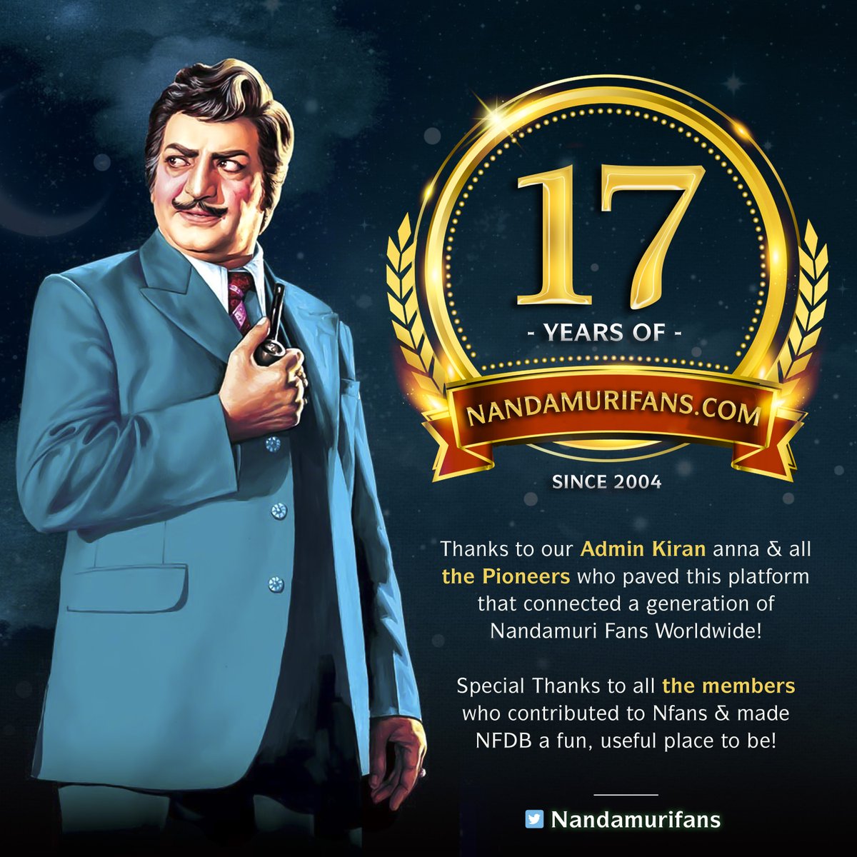 Nandamurifans's tweet photo. 17 YEARS of https://t.co/ki6nMElTzu Journey! 💥

Once Again, Thanks to everyone who made Nfans the biggest, best &amp; most active fans site in entire India!

Our growth in twitter over the past year has been phenomenal as well.

Keep Supporting Us!

#17YearsOfNandamurifans https://t.co/Bsy9Fozi1K