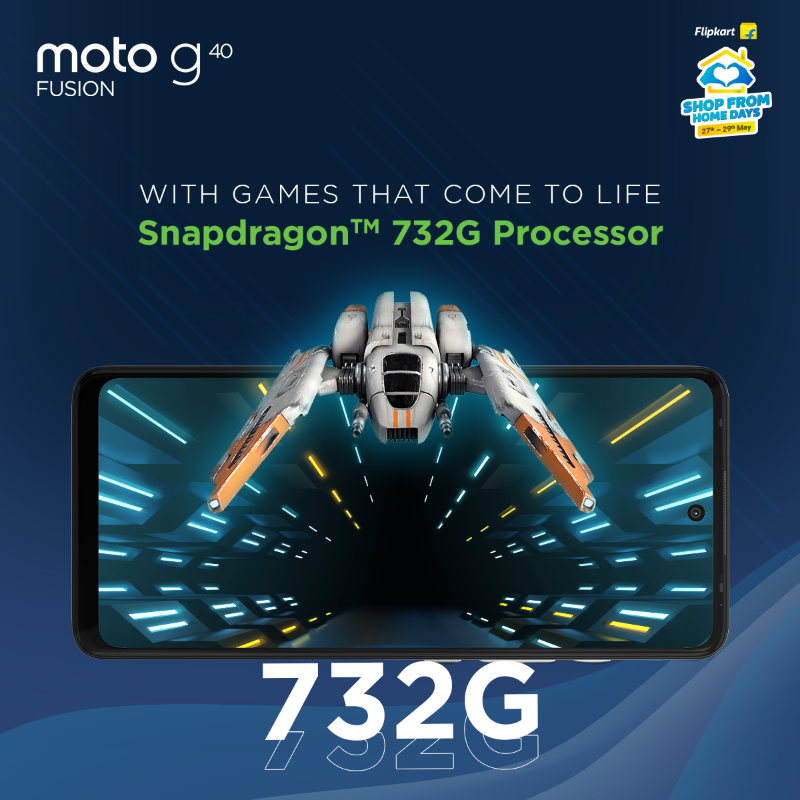 motorolaindia's tweet photo. Set aspirations & #BlazeOn to exceed them with India's most affordable Snapdragon™ 732G Processor in #motog40fusion! Now available with instant 10% off on HDFC bank credit cards & EMI transactions in @Flipkart's #ShopFromHomeDays sale. Valid till 29th May.