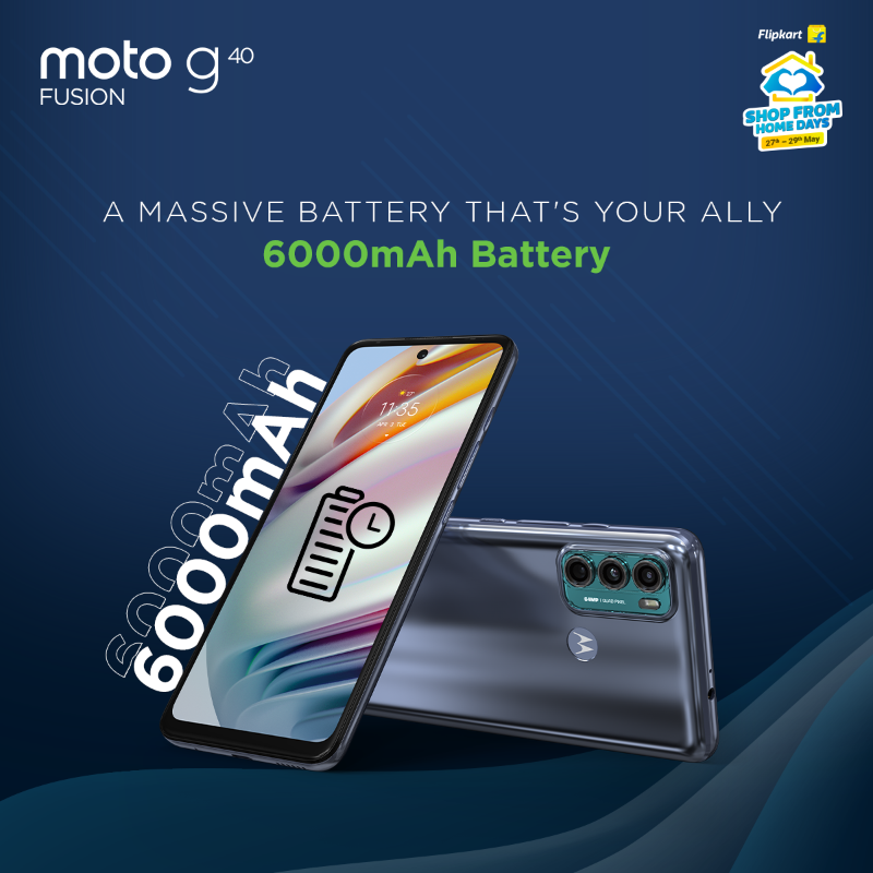 motorolaindia's tweet photo. Set aspirations & #BlazeOn to exceed them with India's most affordable Snapdragon™ 732G Processor in #motog40fusion! Now available with instant 10% off on HDFC bank credit cards & EMI transactions in @Flipkart's #ShopFromHomeDays sale. Valid till 29th May.