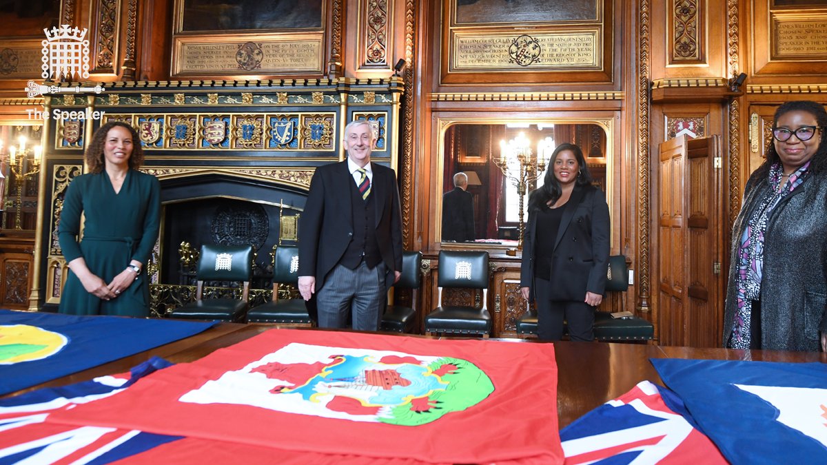 CommonsSpeaker's tweet photo. Over the coming days, the British Overseas Territories of Bermuda, Anguilla and the Turks and Caicos Islands are celebrating their national days. 

Representatives from all three nations presented me with their flags this week, which will fly in New Palace Yard over the weekend. https://t.co/xTFz685LIS