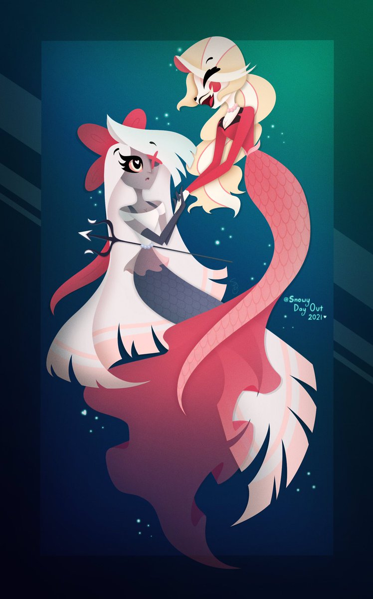 Snowy_Day_Out's tweet photo. Chaggie but as mermaids 💗👀
・
・
・
My contribution to both #chaggiemonth and #mermay2021 
#HazbinHotel #chaggie #Rainbowmoth https://t.co/P7UCmovAG7