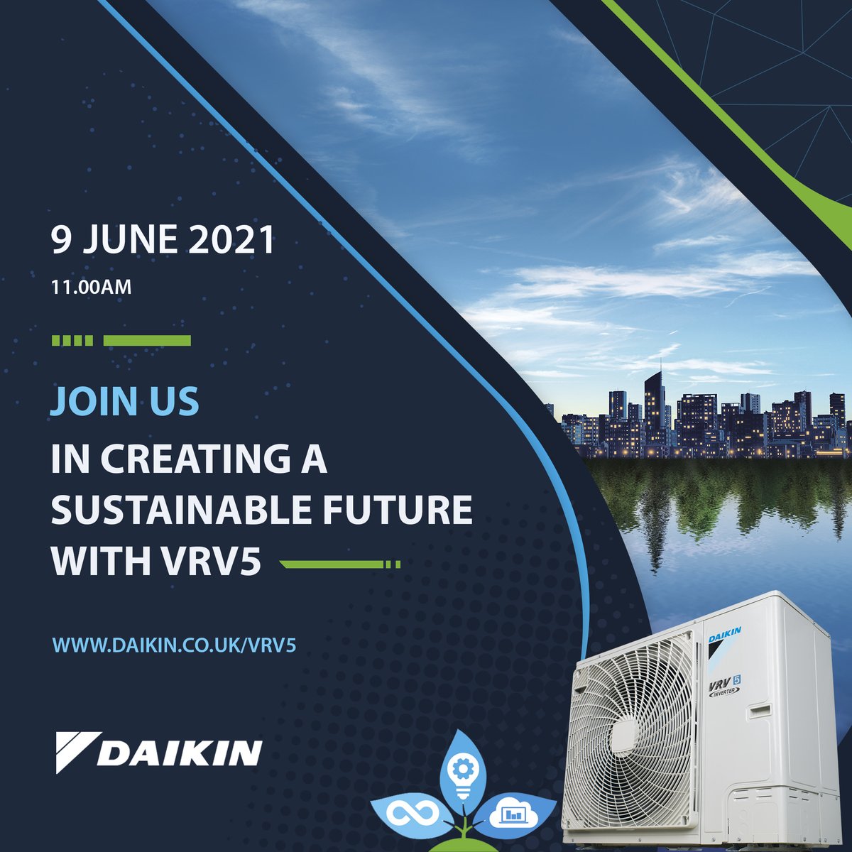 Daikinuk's tweet photo. The new VRV 5 S-Series with R32 is Daikin’s most sustainable solution ever. So join us at 11am on 9th June for an online event to discover the innovative features of this market leading solution.🌍🌱Register now: https://t.co/GUOiSnKAvP #VRV5 #daikin #webinar #sustainablefuture https://t.co/UQRIbj024n
