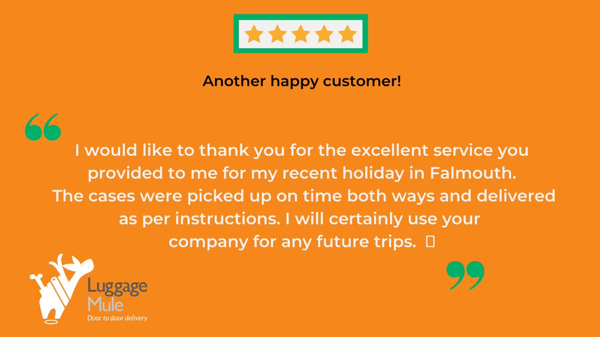 luggagemule's tweet photo. Thanks Brinley. Another satisfied customer who had originally booked a #holiday in September but COVID world meant that had to postpone it. We refunded the customer and then they came back tobok with us again because of our exceptional #customerservice.  https://t.co/8wmNDsE381 https://t.co/nMDkZI6Rmv