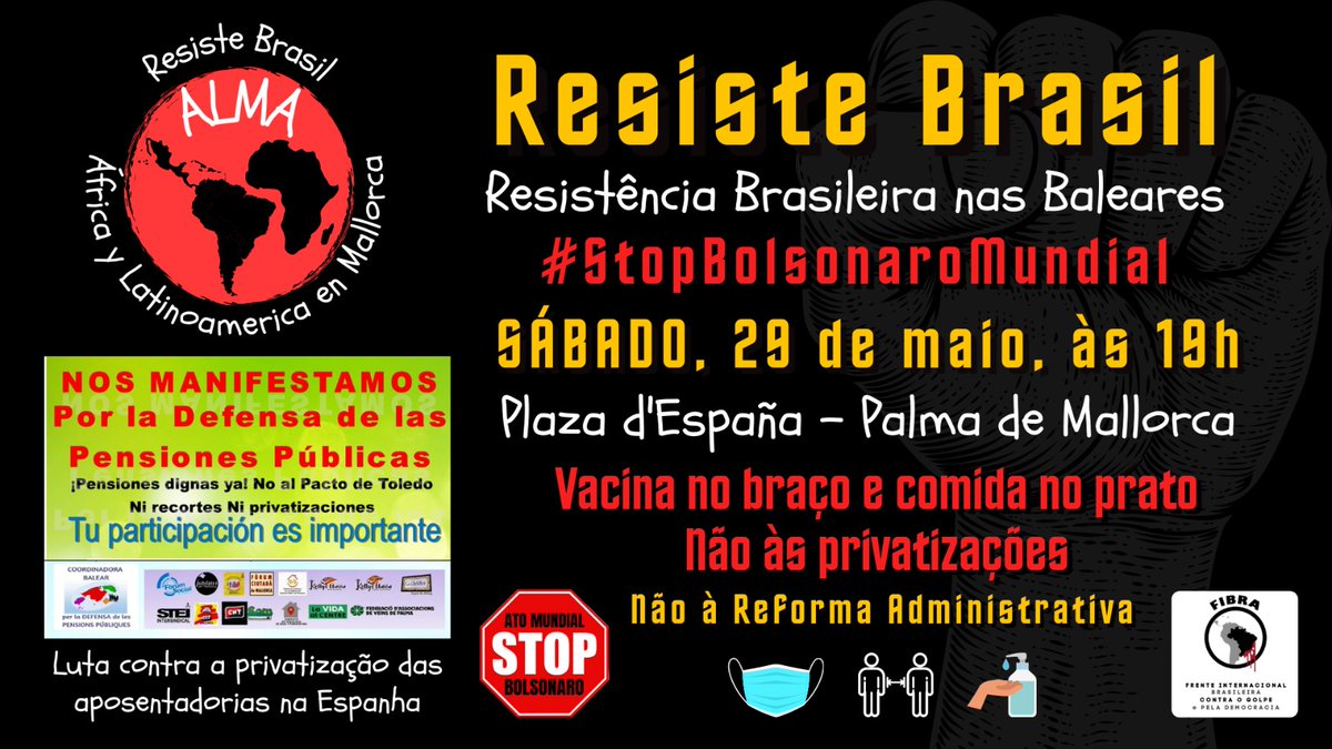 FIBRA2018's tweet photo. 29M Fora Bolsonaro: atos no exterior
Palma de Maiorca - Local: Plaza d’Espanha. Às 19h. https://t.co/3651b4niJZ