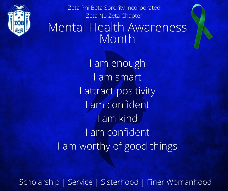 InksterZetas's tweet photo. May is Mental Health Awareness Month and Zeta Phi Beta Sorority, Inc., Zeta Nu Zeta Chapter cares about you.  Remember....you are enough!!  As always, seek your health care advisor should you need professional assistance.

#zetacares #ZPhiB #ZNZ https://t.co/KC3blFjHxz