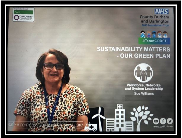 CDDFTNHS's tweet photo. We recently launched our Trust Green Plan. Workforce colleagues are key members of the project team helping to design and deliver the plan. Sue, Compliance Business Partner is one of our #TeamCDDFT Green Plan Champions. #lookforwardtogether #NEandYorkshire #HRODmakingadifference https://t.co/d3ep7DXcRG
